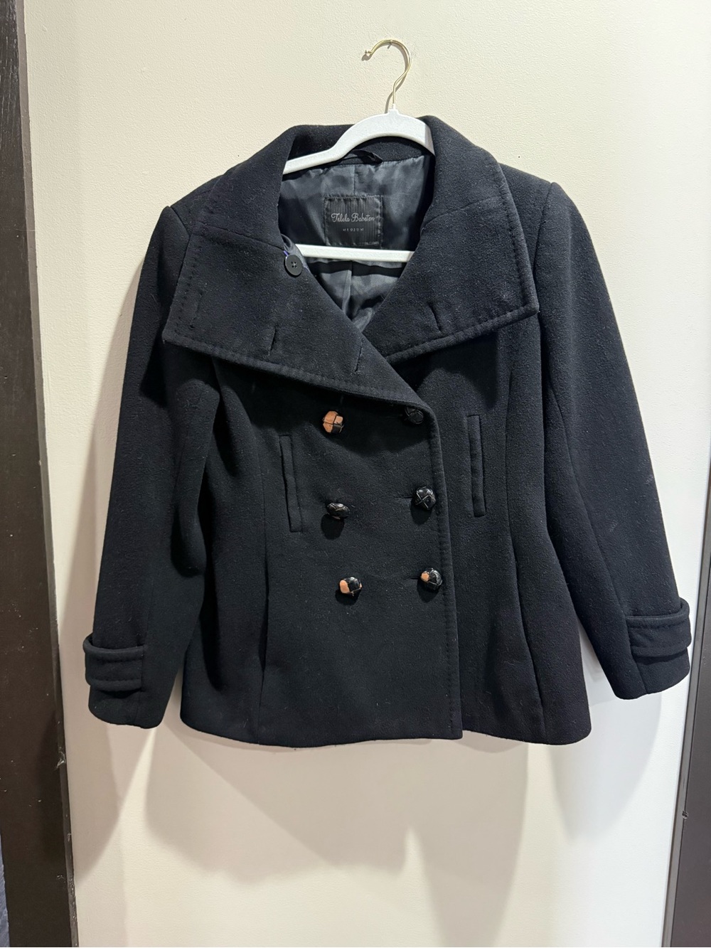 Aritzia-Talula Black Double-Breasted Women’s Peacoat Medium